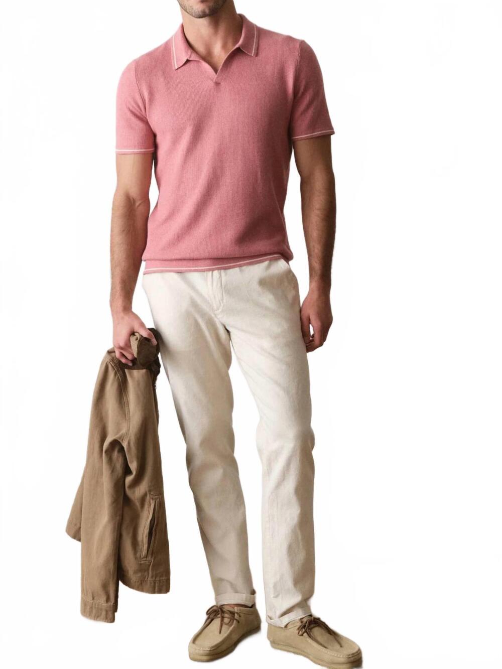 NEW MARINE LAYER liam short sleeve sweater polo in withered rose